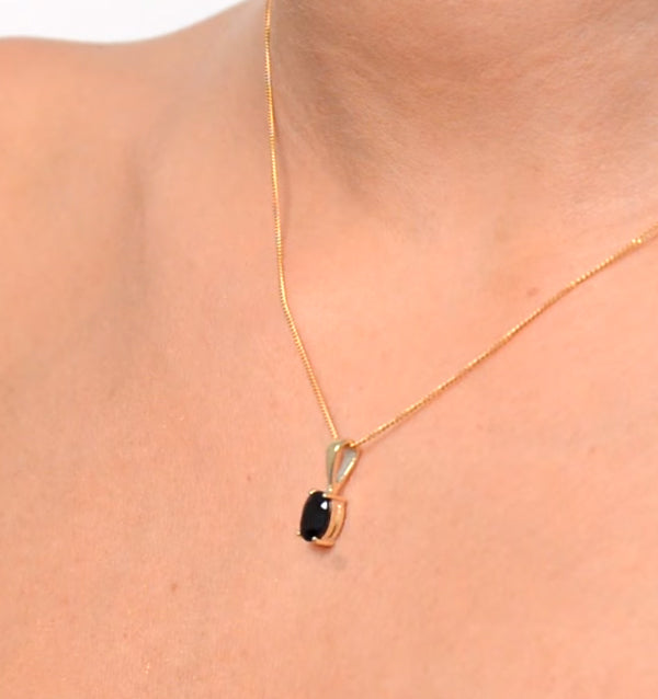 Sapphire 7 x 5 mm 9K Yellow Gold Pendant Necklace